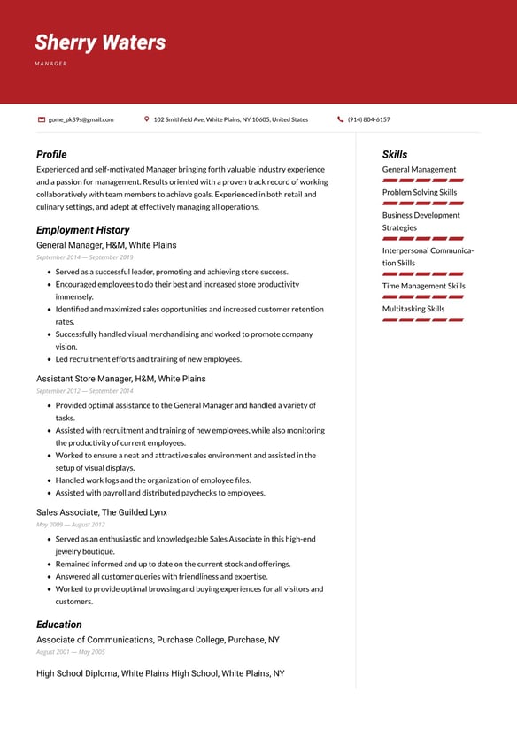 Manager resume example