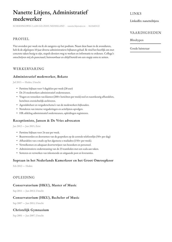 Bijbaantje resume example