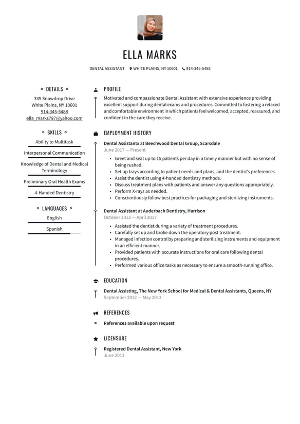 Dental Assistant resume example