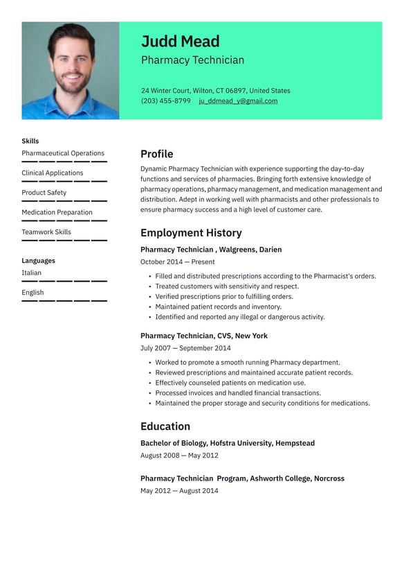 Pharmacy Technician resume example