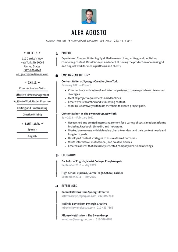 Content Writer resume example