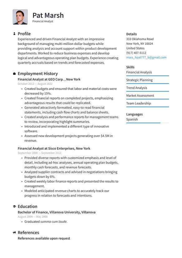 Financial Analyst resume example