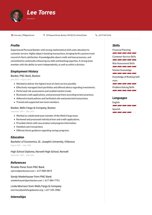 Banker resume example