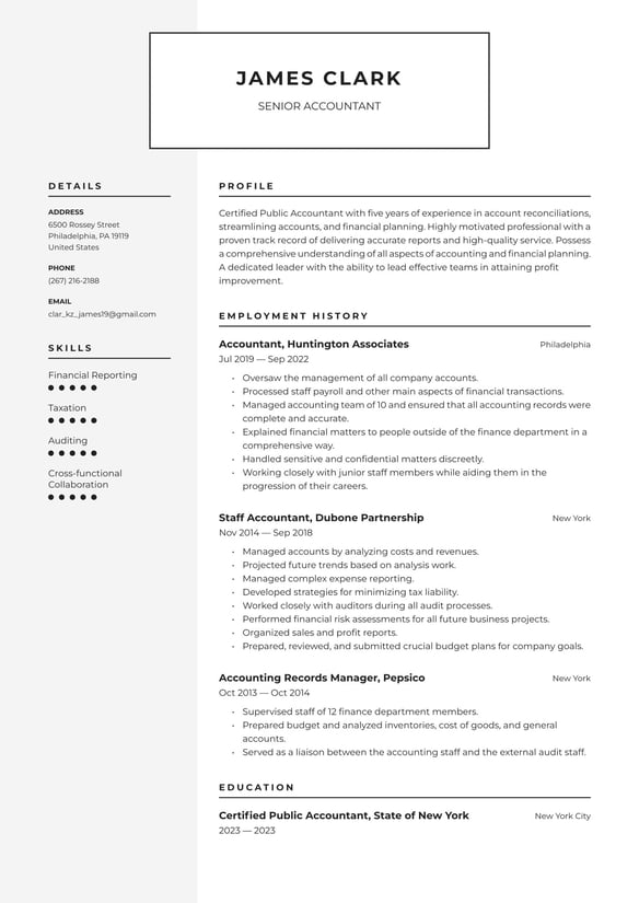 Accountant resume example