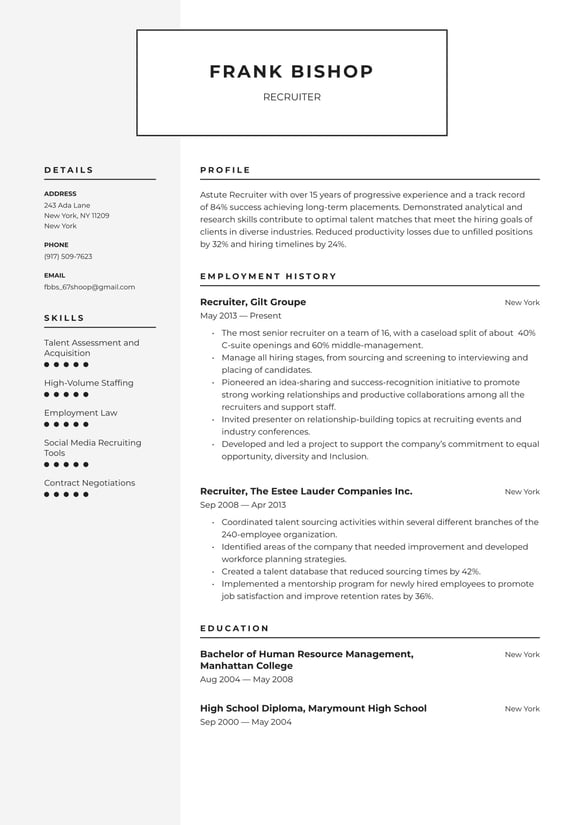 Recruiter resume example
