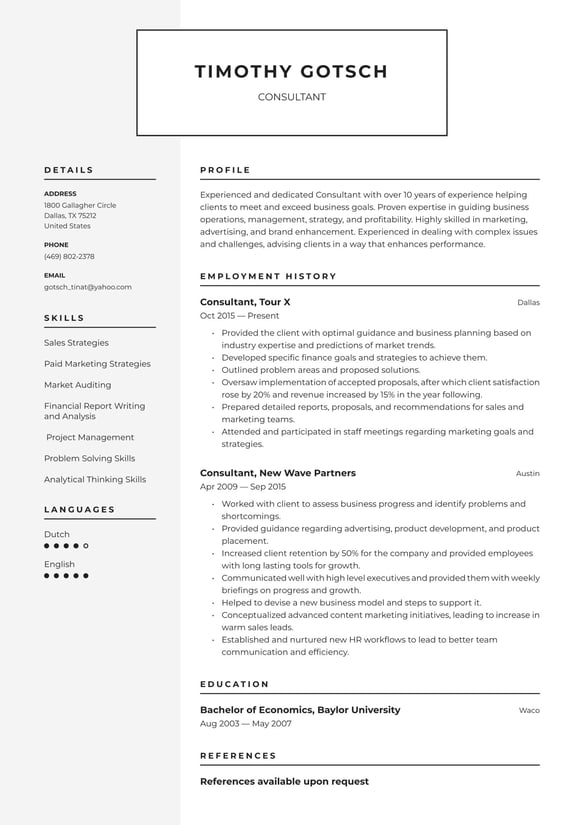 Consultant resume example