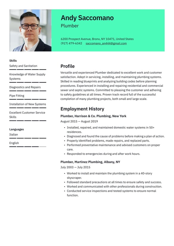 Plumber resume example