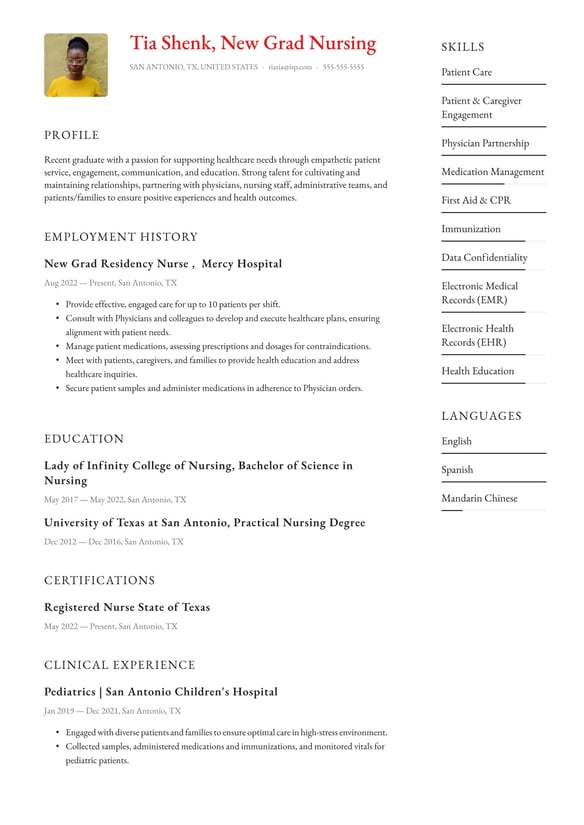 New Graduate Nursing resume example