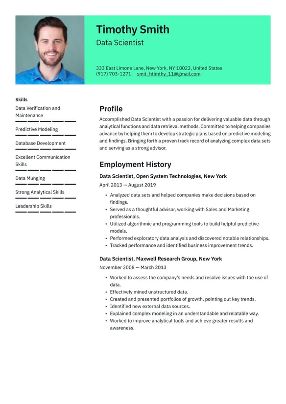 Data Scientist resume example