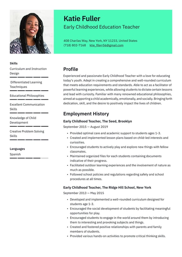 Early Childhood Educator resume example