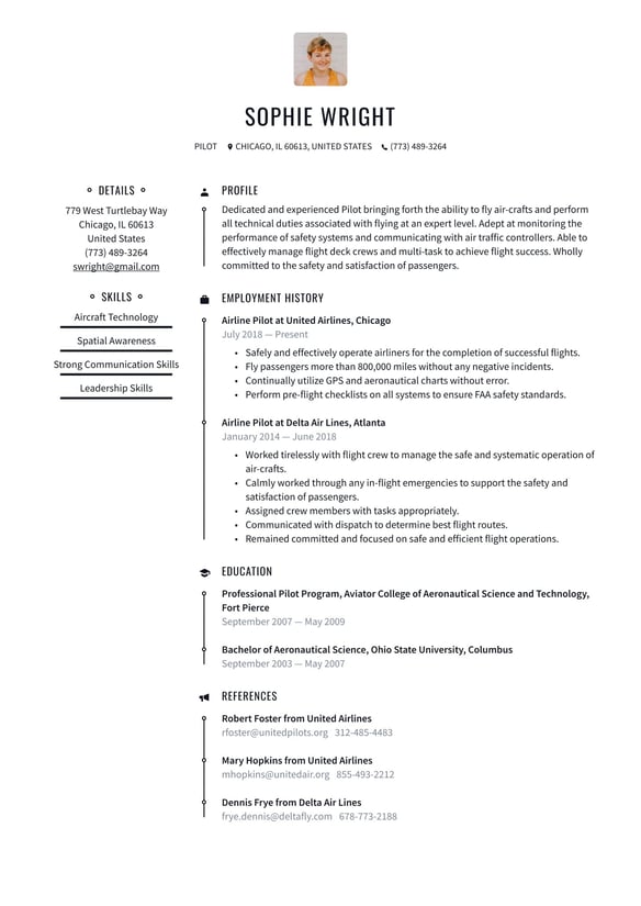 Pilot resume example