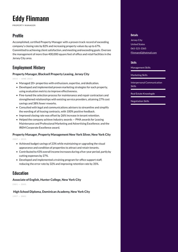 Property Manager resume example