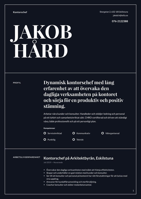 Kontorssekreterare resume example