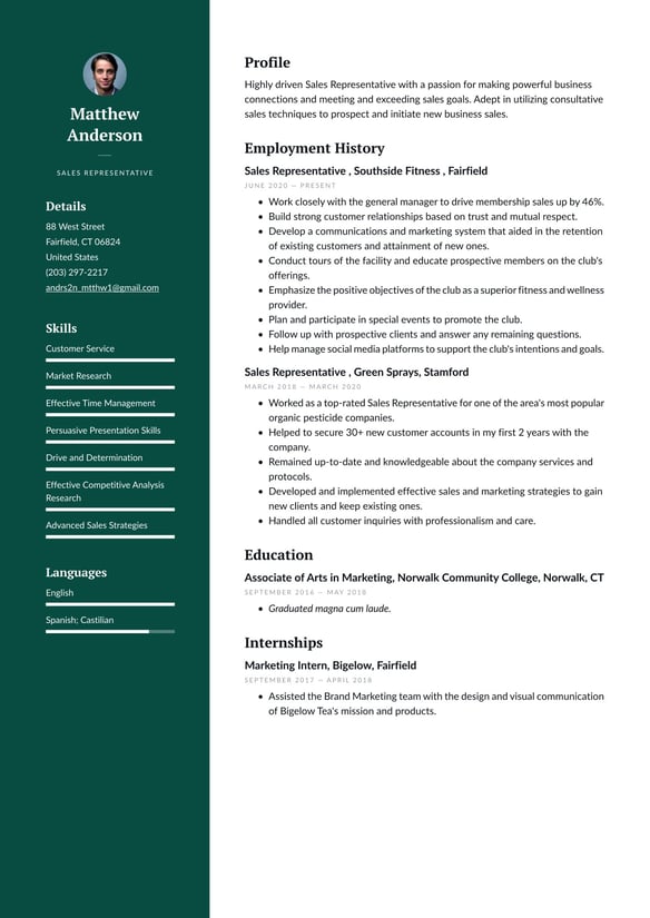 Sales Representative resume example