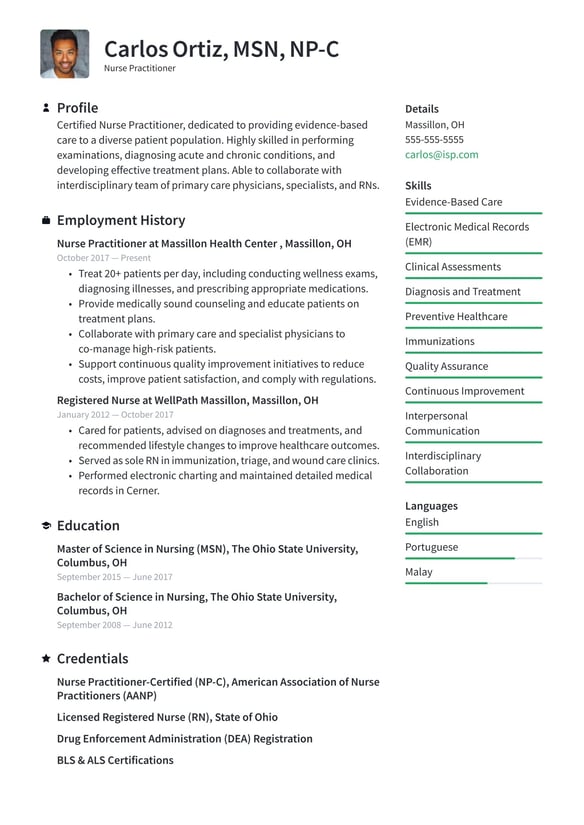 Nurse Practitioner resume example