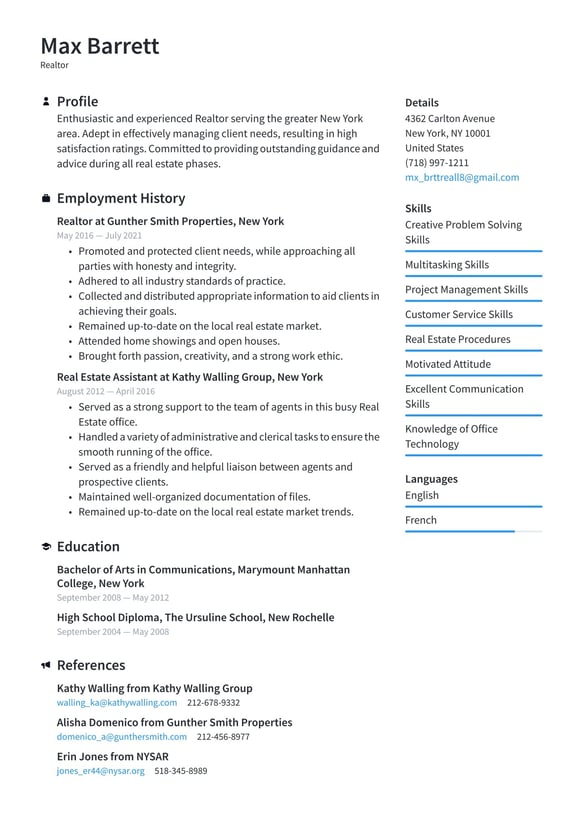 Realtor resume example