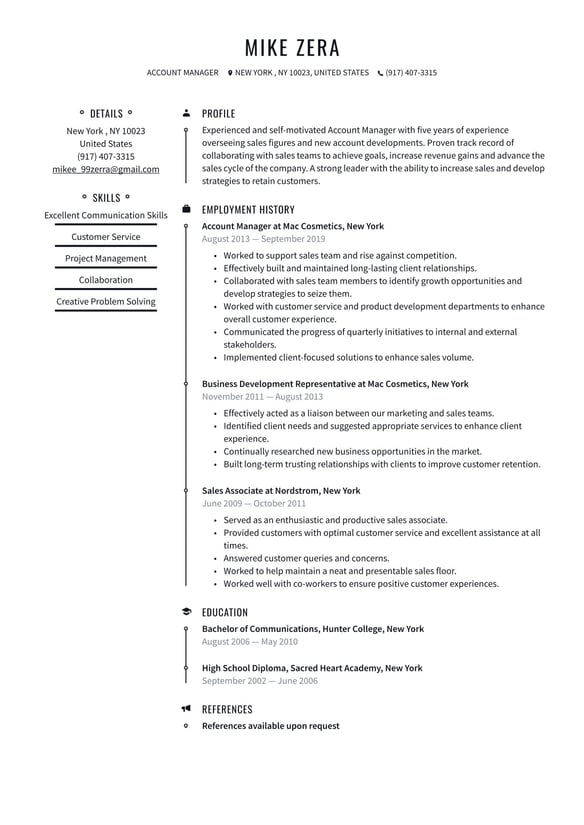Account Manager resume example