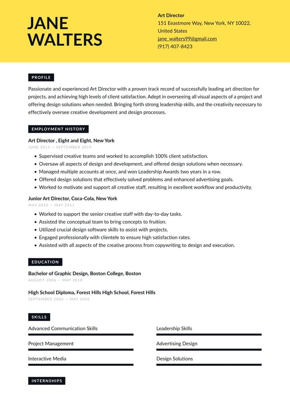 Art Director resume example