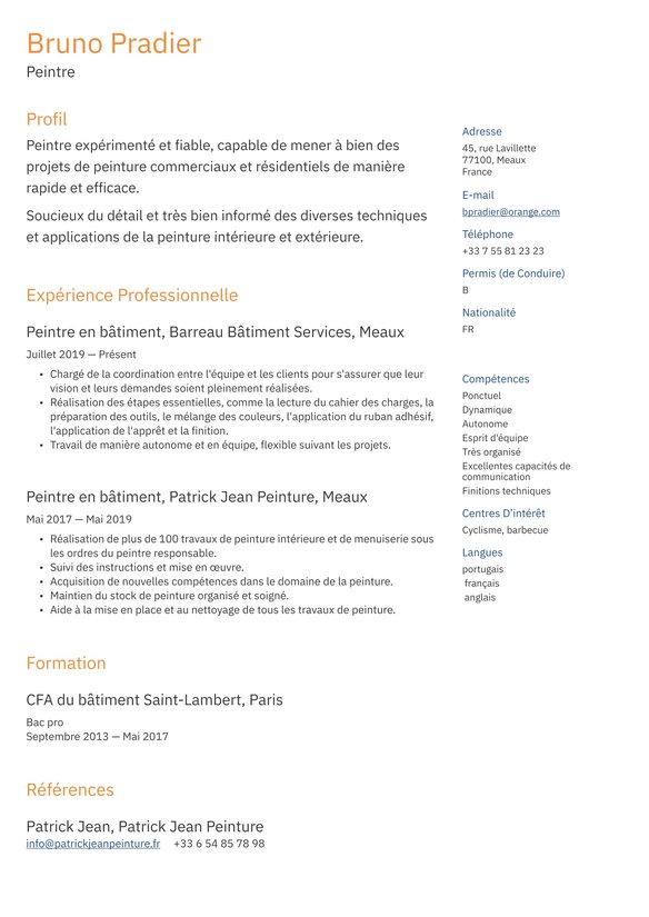 peintre resume example