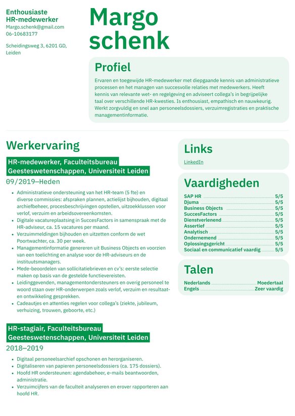 HR-medewerker resume example