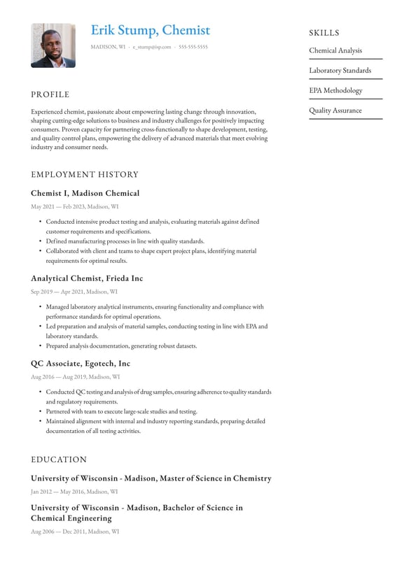 Chemist resume example