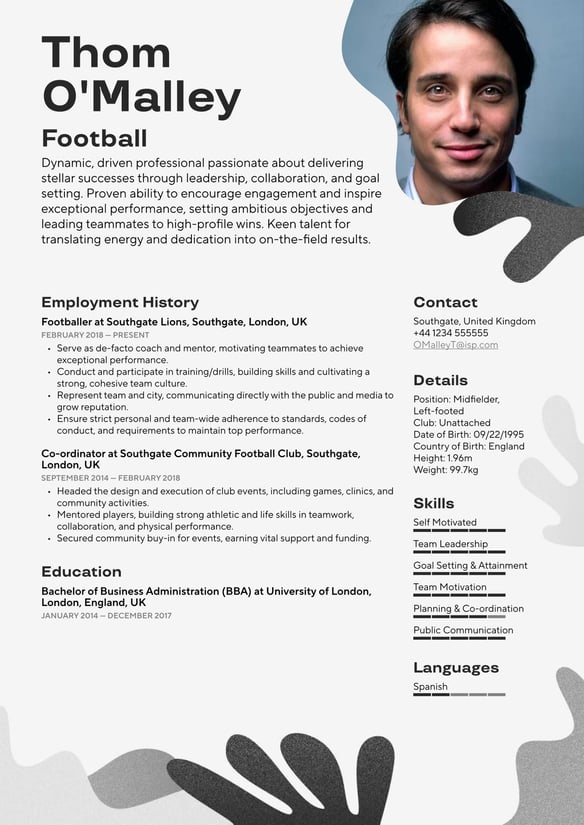 Football resume example