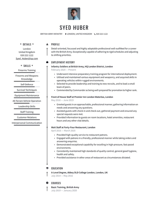 British Army resume example