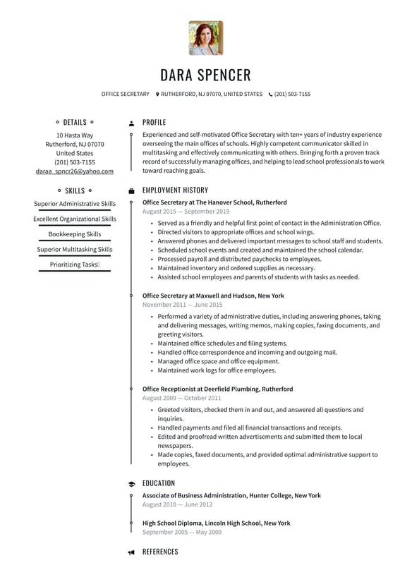 Office Secretary resume example