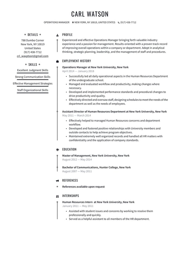 Operations Manager resume example