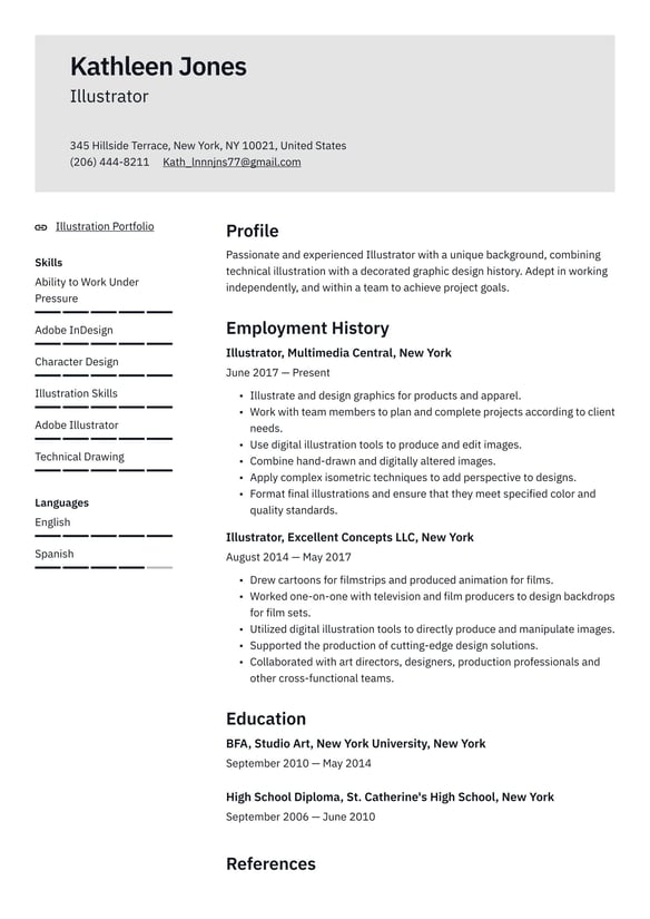 Illustrator resume example