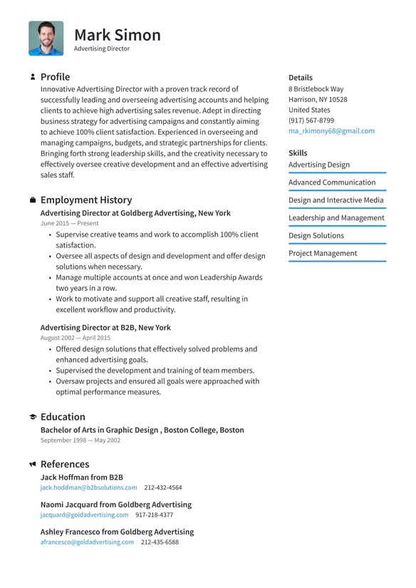 Advertising Director resume example