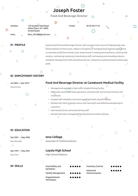 Food and Beverage Director resume example