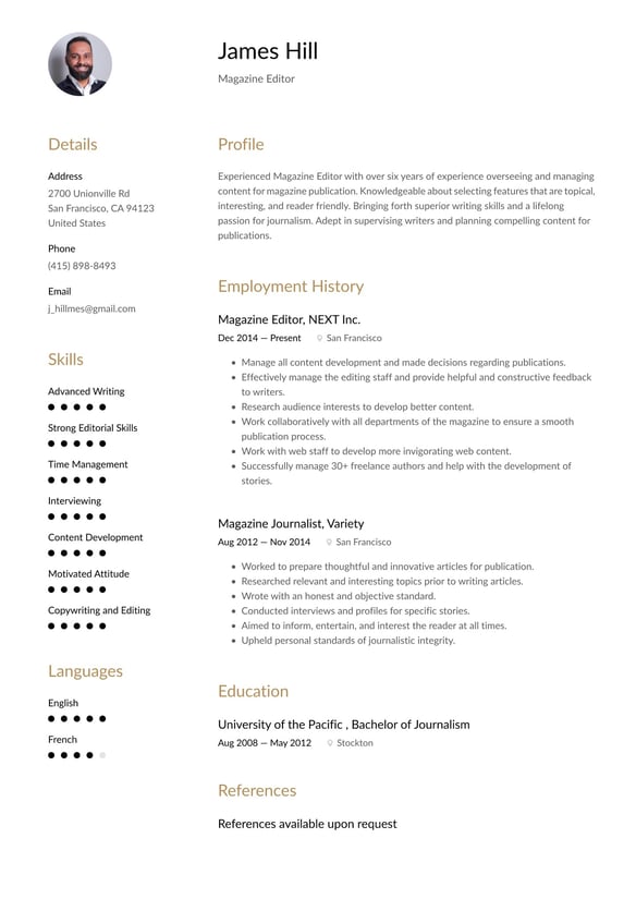 Magazine Editor resume example