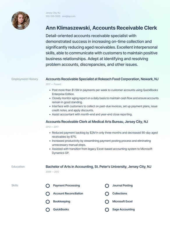 Accounts Receivable resume example