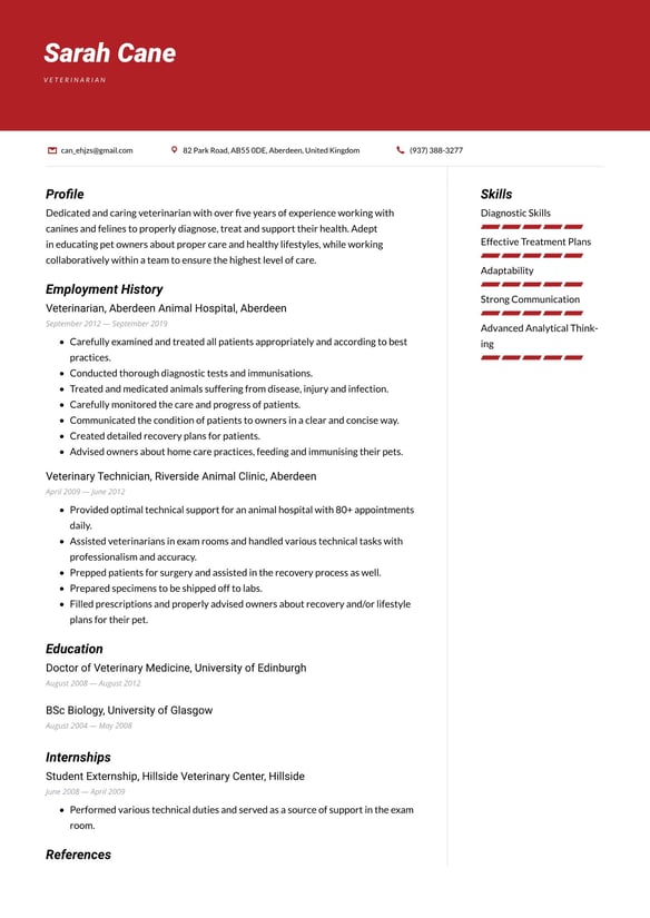 Veterinarian resume example