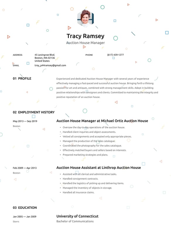 Auction House Manager resume example