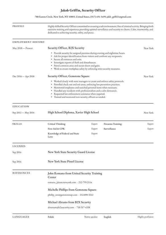 Security Officer resume example