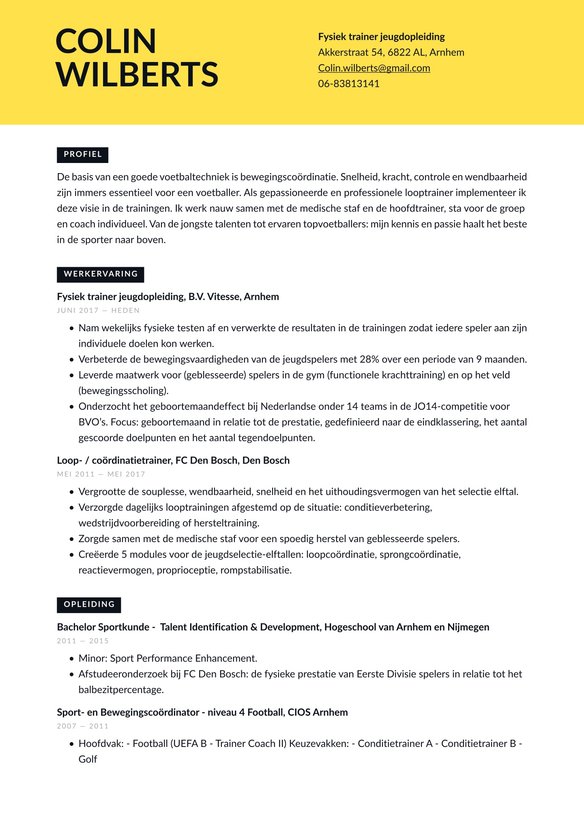Sport resume example