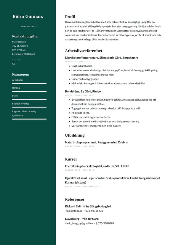 Lantarbetare resume example