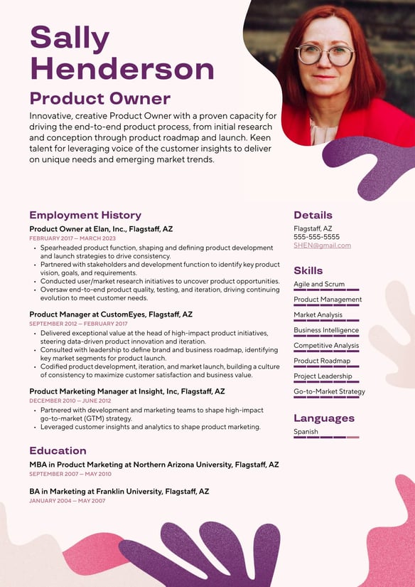 Product Owner resume example