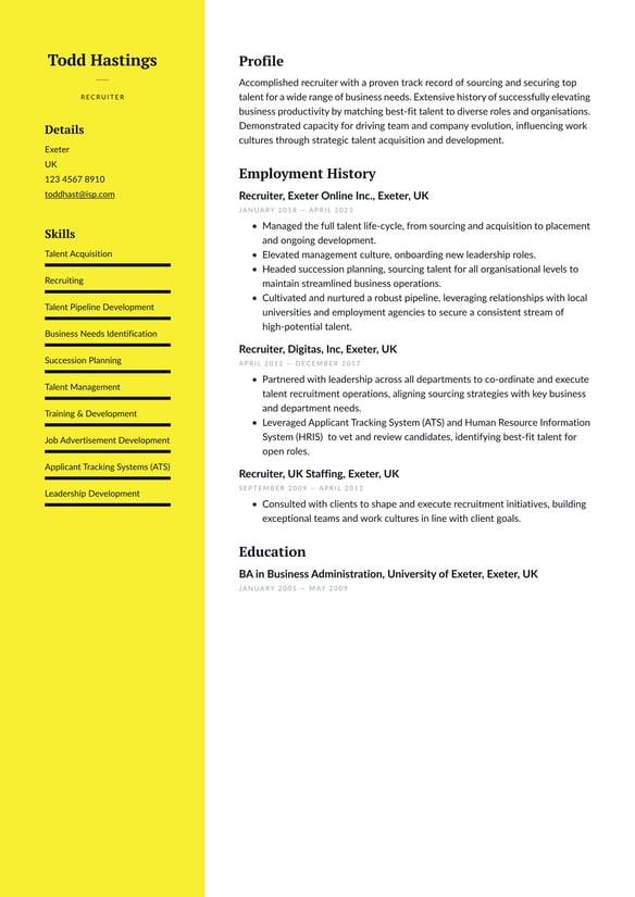 Recruiter resume example