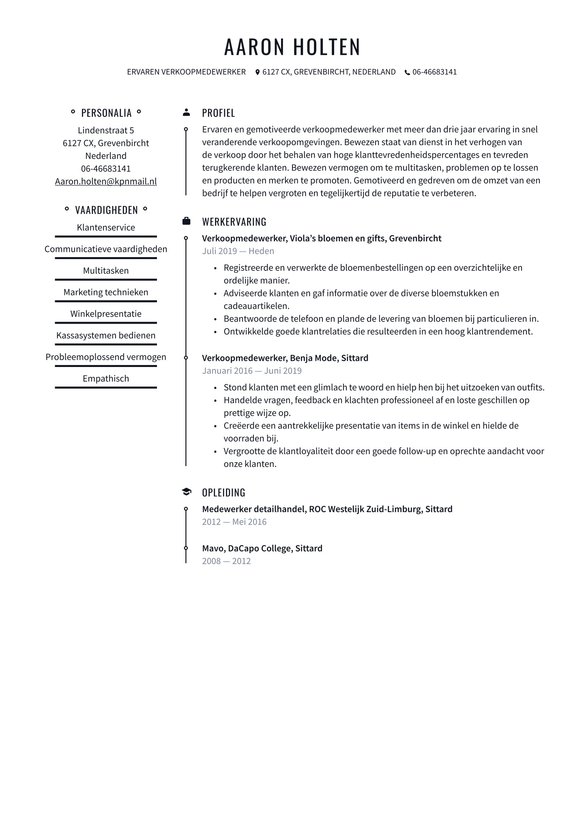 Verkoopassistent resume example