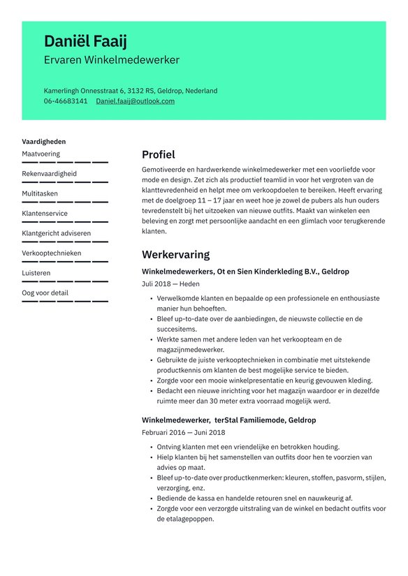 Retail resume example