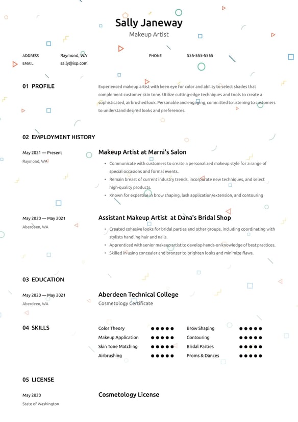 Makeup Artist resume example