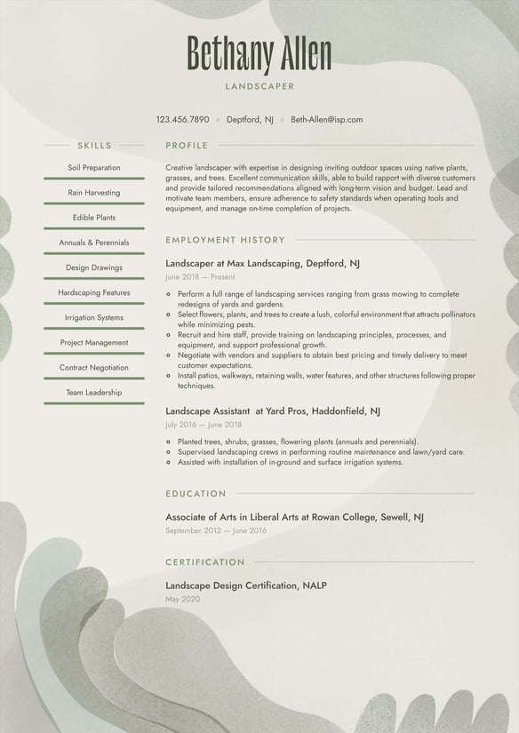 Landscaping resume example