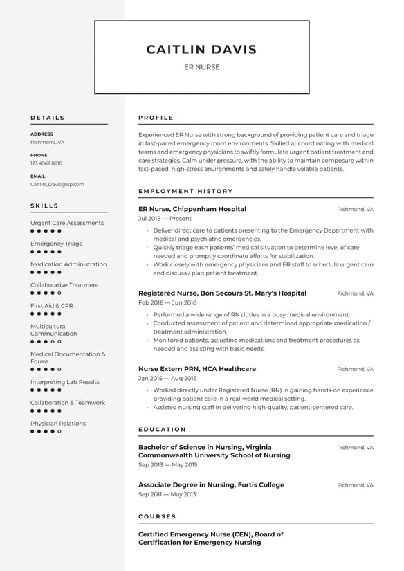 Emergency room (ER) nurse resume example