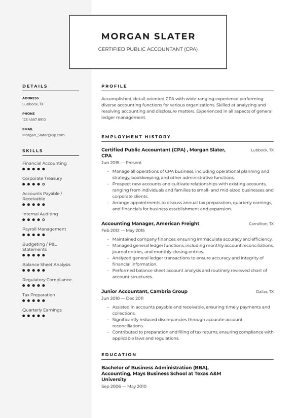 CPA resume example