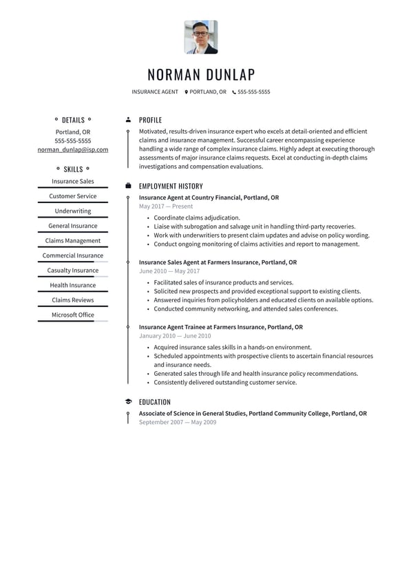 Insurance Agent  resume example