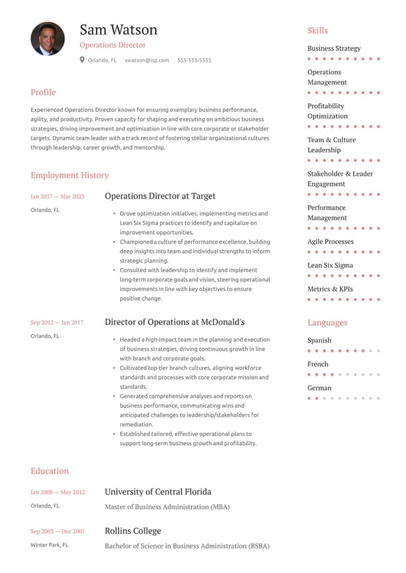 Operations Director resume example