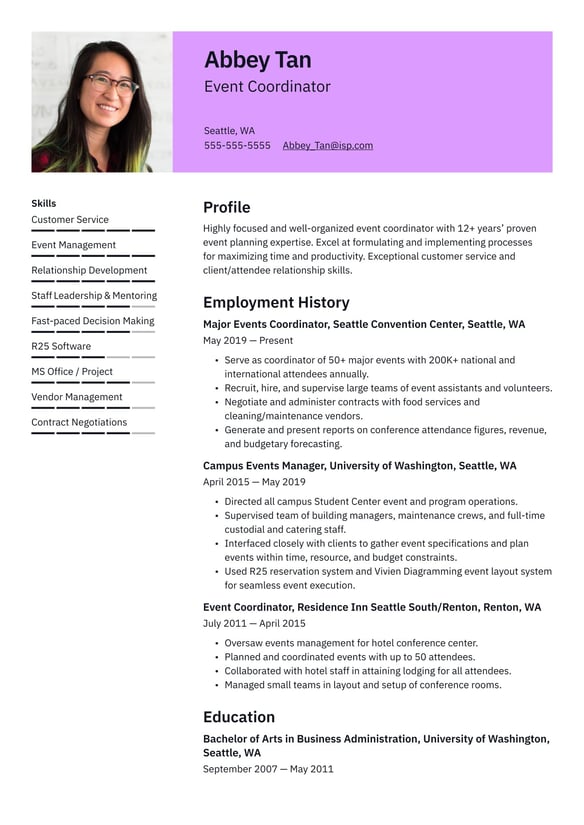 Event Coordinator resume example